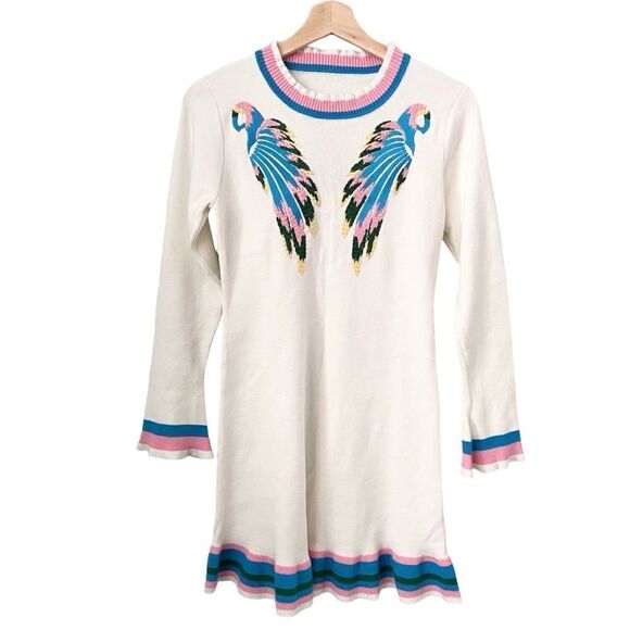 Boho Vibe Parrot Embroidered Mini Sweater Dress in Size Medium - Picture 6 of 14